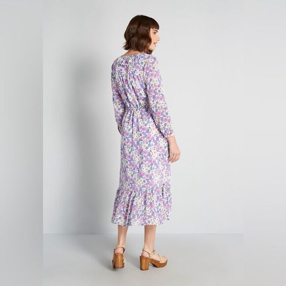 NWT ModCloth Ruffling For Flowers‎ V-Neck Ditzy Floral Print Midi Dress Size 2 - Picture 2 of 10